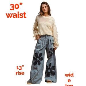 NEW Bibi Women's Flower Patchwork Wide Leg Chambray Jeans - M - FIRM PRICE